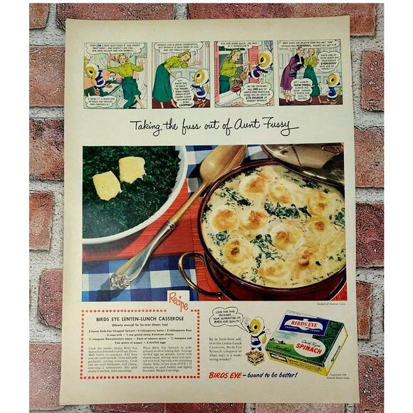 Birds Eye Spinach Lenten Lunch Casserole Aunt Fussy - 1950 Retro Vtg PRINT AD - Picture 2 of 10
